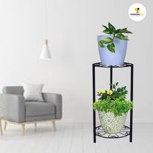 Verdure Pax 2-Tier Iron Tulsi Plant Stand For Home Entrance | Flower Pot Holder For Balcony And Garden Décor | Water Dispenser Stand | Round Design, Black