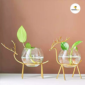 Verdure Pax Glass Planter Holder Deer |Glass Pot| Glass Flower Pot| Glass Flower Round Vase Handmade For Decorate House (Gold)
