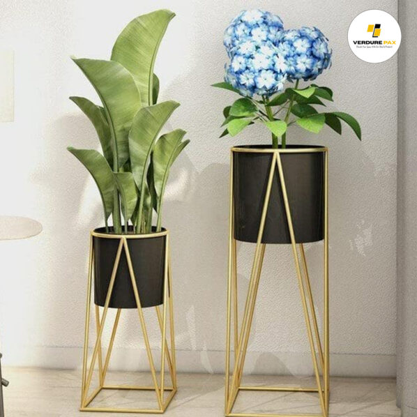 Verdure Pax Planters for Indoor - Outdoor Plants & Modern Metal Floor Tall Plant Stand for Garden, Balcony & Living Room & Mid Century Plant Stands with Pots Set of 2 Flower Pots - Image 2