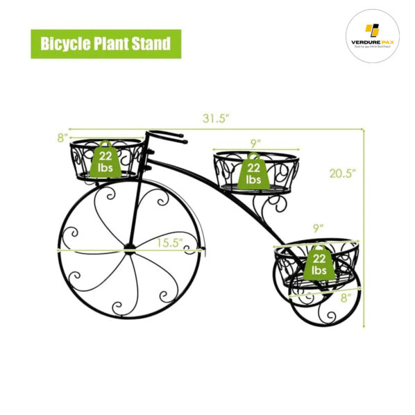 VERDURE PAX Tricycle Metal Plant Stand Flower Pot Cart Holder Ideal For Home Garden Patio - Image 2