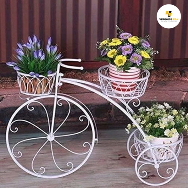 VERDURE PAX Cycle Planter Metal Stand for 3 Pots for Home and Garden Use Flower Pot Holder Stands Shelf Rack Wrought Iron Cycle Planter Stand Balcony (white) - Image 2