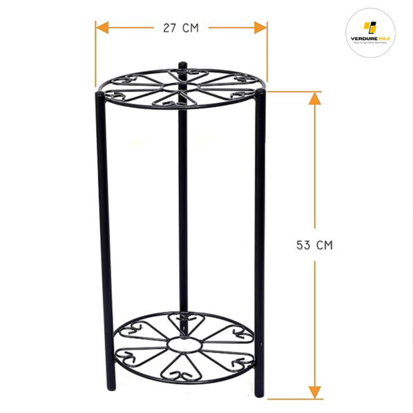 Verdure Pax 2-Tier Iron Tulsi Plant Stand For Home Entrance | Flower Pot Holder For Balcony And Garden Décor | Water Dispenser Stand | Round Design, Black - Image 3