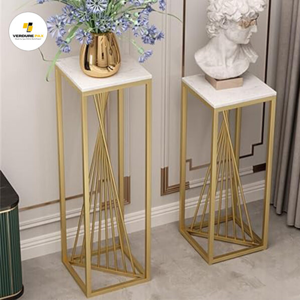 VERDURE PAX Tables for Bar Hotel Square Metal Table Plant Rack Luxury Plant Stand Golden Marble Plant Shelves Simple Living Room Plant Stands Indoor Balcony Flower Stand - Image 3