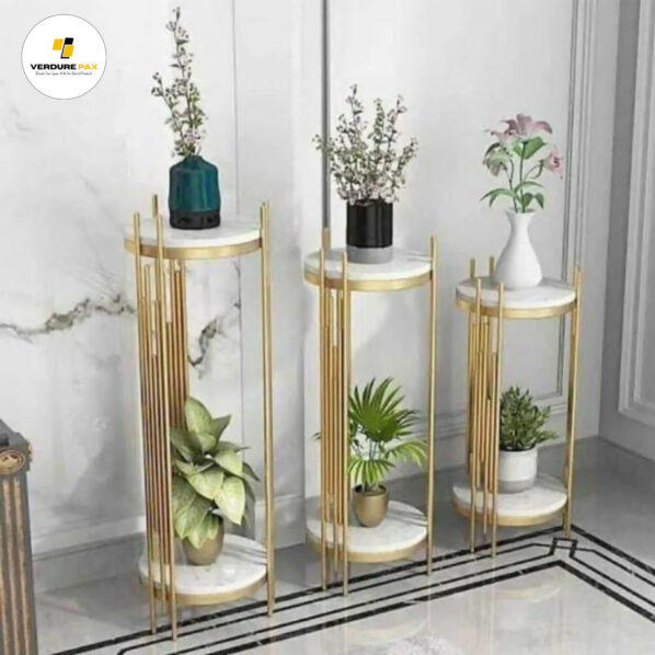 VERDURE PAX Two Tier Marble Top Pot Stands - Image 3