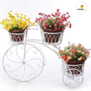 VERDURE PAX Cycle Planter Metal Stand for 3 Pots for Home and Garden Use Flower Pot Holder Stands Shelf Rack Wrought Iron Cycle Planter Stand Balcony (white)