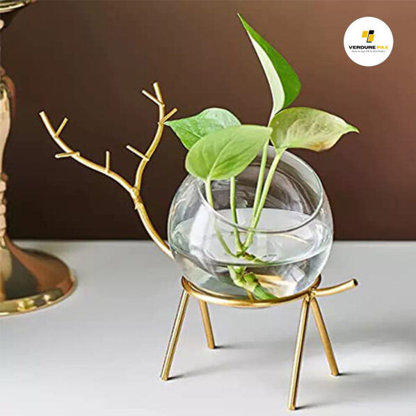 Verdure Pax Glass Planter Holder Deer |Glass Pot| Glass Flower Pot| Glass Flower Round Vase Handmade For Decorate House  (Gold) - Image 4