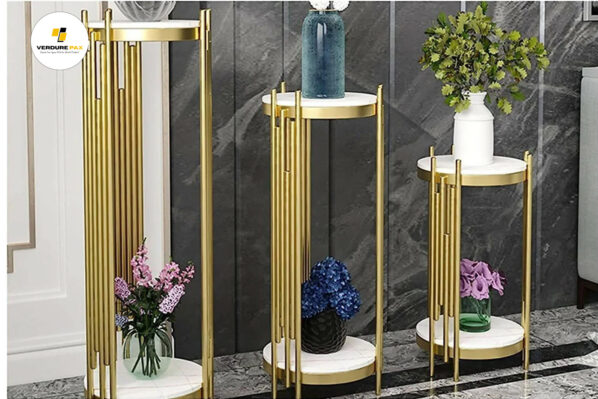 VERDURE PAX Two Tier Marble Top Pot Stands - Image 4