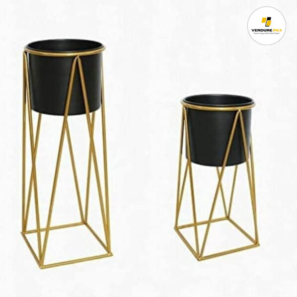 Verdure Pax Planters for Indoor - Outdoor Plants & Modern Metal Floor Tall Plant Stand for Garden, Balcony & Living Room & Mid Century Plant Stands with Pots Set of 2 Flower Pots - Image 4