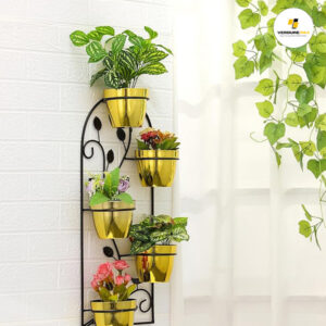 VERDURE PAX Wall Planter Cachepot Set | Set Includes 5 Pots and Wall Mount Attachment | Durable Iron Metal Made | Plant Pot for Home, Office & Room Wall Decor
