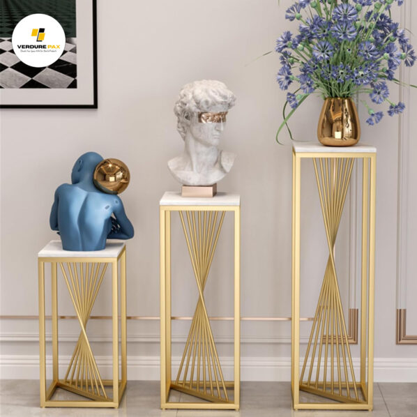 VERDURE PAX Tables for Bar Hotel Square Metal Table Plant Rack Luxury Plant Stand Golden Marble Plant Shelves Simple Living Room Plant Stands Indoor Balcony Flower Stand - Image 5