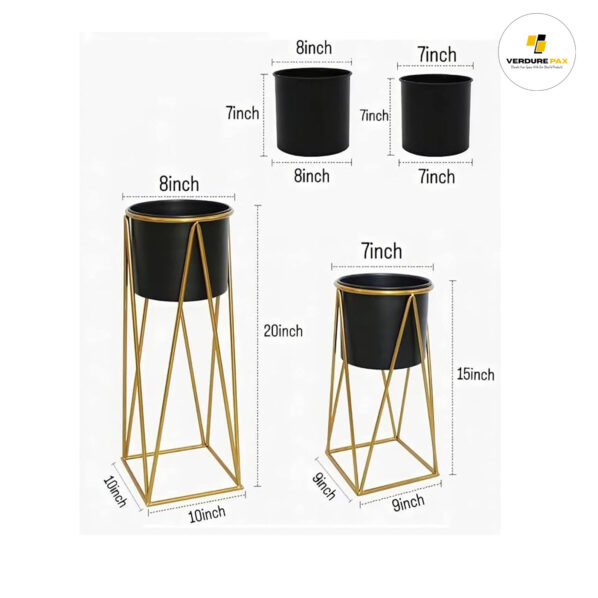 Verdure Pax Planters for Indoor - Outdoor Plants & Modern Metal Floor Tall Plant Stand for Garden, Balcony & Living Room & Mid Century Plant Stands with Pots Set of 2 Flower Pots - Image 5