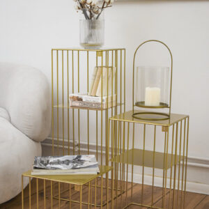 VERDURE PAX Set of steel plant stands - Flower stand, Plant Rack, Plant Support, Industrial style, Book shelf Gold