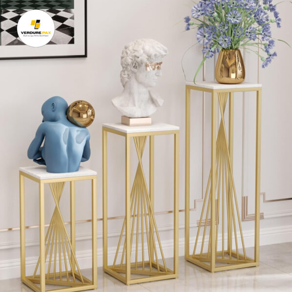 VERDURE PAX Tables for Bar Hotel Square Metal Table Plant Rack Luxury Plant Stand Golden Marble Plant Shelves Simple Living Room Plant Stands Indoor Balcony Flower Stand - Image 6