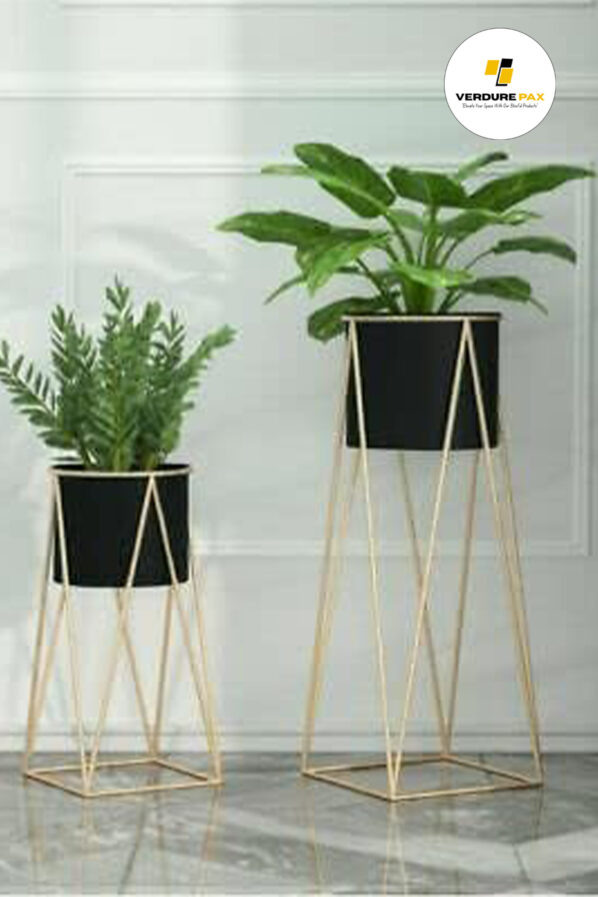 Verdure Pax Planters for Indoor - Outdoor Plants & Modern Metal Floor Tall Plant Stand for Garden, Balcony & Living Room & Mid Century Plant Stands with Pots Set of 2 Flower Pots - Image 6