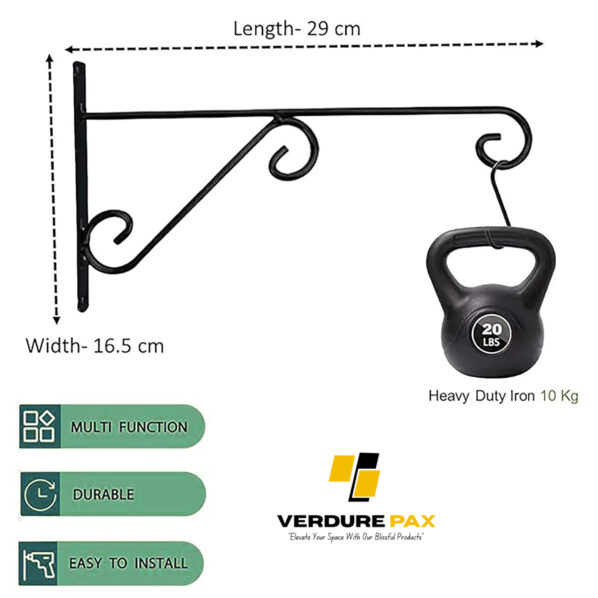 Verdure Pax Wall Hook Hanging Plant Bracket | Decorative Straight Plant Hanger for Pots, Bird Feeders, Planters, Lanterns, Cotton, Wind Chimes Indoor Outdoor, Black - Image 4