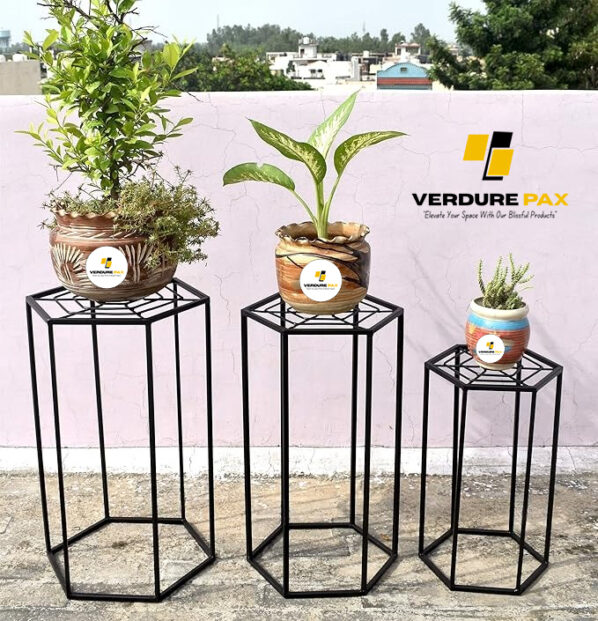 VERDURE PAX Hexagonal Set of 3 Planter Flower Pot Display Plant Stand Step Style for Balcony Garden Indoor Outdoor Corner Shelf Rack - Image 4