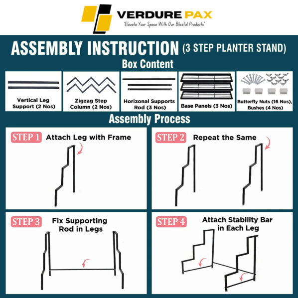 VERDURE PAX HEAVY DUTY 3 TIER PLANTER METAL STAND (ASSEMBLE) - Image 6