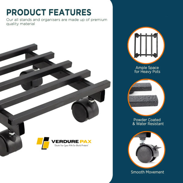 VERDURE PAX SQUERE MOVABLE WHEEL WHEEL HEAVY DUTY PLANT STAND - Image 5