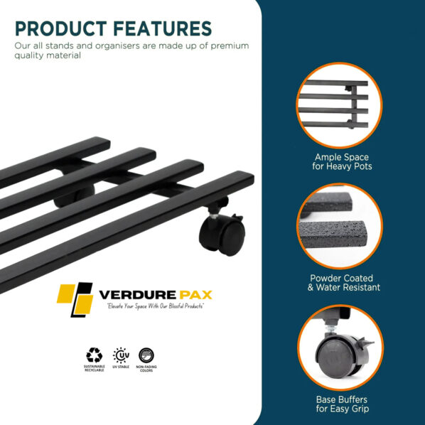 VERDURE PAX RECTANGULAR  MOVABLE WHEEL WHEEL HEAVY DUTY PLANT STAND - Image 4