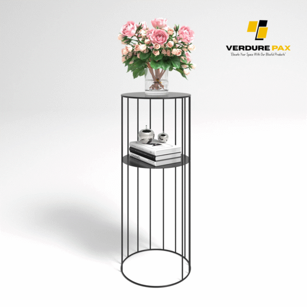 VERDURE PAX Steel plant stands on a Circle base ,Flower stand, Plant Rack, Plant Support, Industrial style, Book shelf Black Color - Image 5