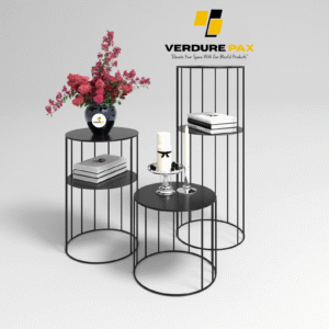 VERDURE PAX Steel plant stands on a Circle base ,Flower stand, Plant Rack, Plant Support, Industrial style, Book shelf Black Color