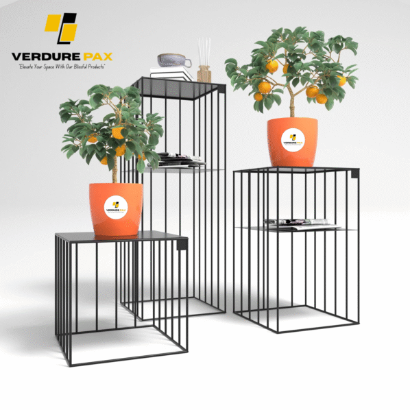 VERDURE PAX Steel plant stands on a square base , Flower stand, Plant Rack, Plant Support, Industrial style, Book shelf Black - Image 4