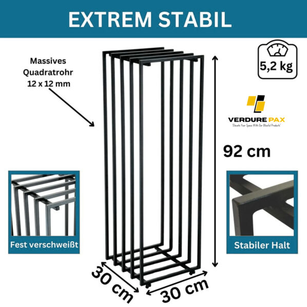 VERDURE PAX Flower Stand Metal Black Square Plant Stand Side Table Modern Design Indoor Outdoor - Image 2