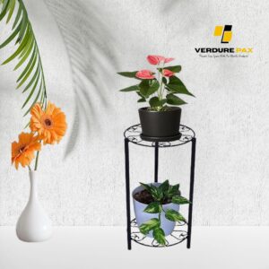 Verdure Pax 2-Tier Iron Tulsi Plant Stand For Home Entrance | Flower Pot Holder For Balcony And Garden Décor | Water Dispenser Stand | Round Design, Black